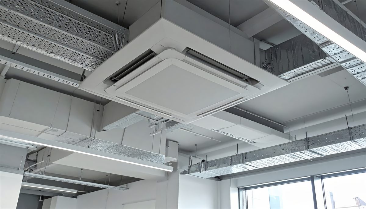Ceiling cassette air conditioning unit and ductwork in a commercial office fit-out