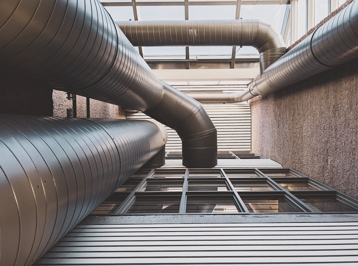 Spiral mechanical ventilation ducting in a commercial ceiling